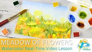 Meadow Yellow Flowers | Real-Time Realistic Watercolor Lesson for Beginners screenshot 5