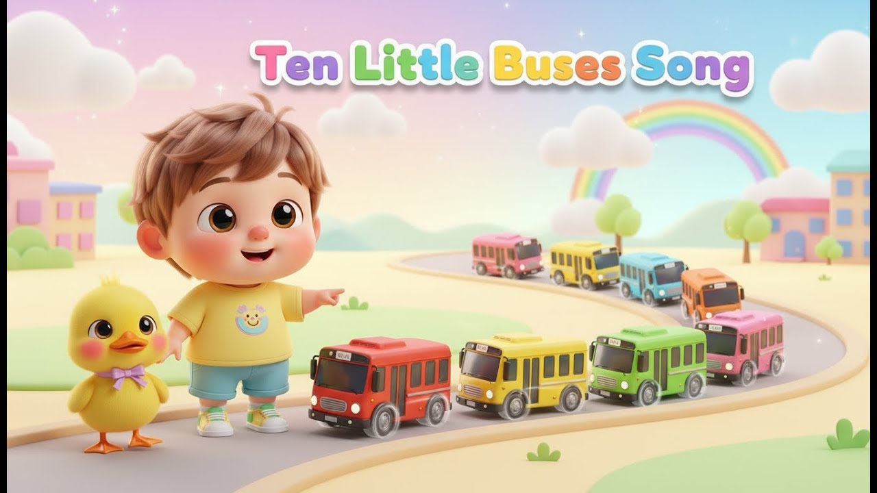 Ten Little Buses Song – Nursery Rhyme, Toddler Learning, Counting Fun, and Playful Vehicle Adventure