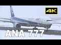 [4K] Snow scene - ANA Boeing 777-200/-300 at Sapporo New Chitose Airport in Japan / 新千歳空港 全日空