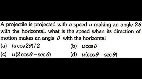 A projectile is projected with a  speed u making an angle 2 θ with the horizontal. What is the speed
