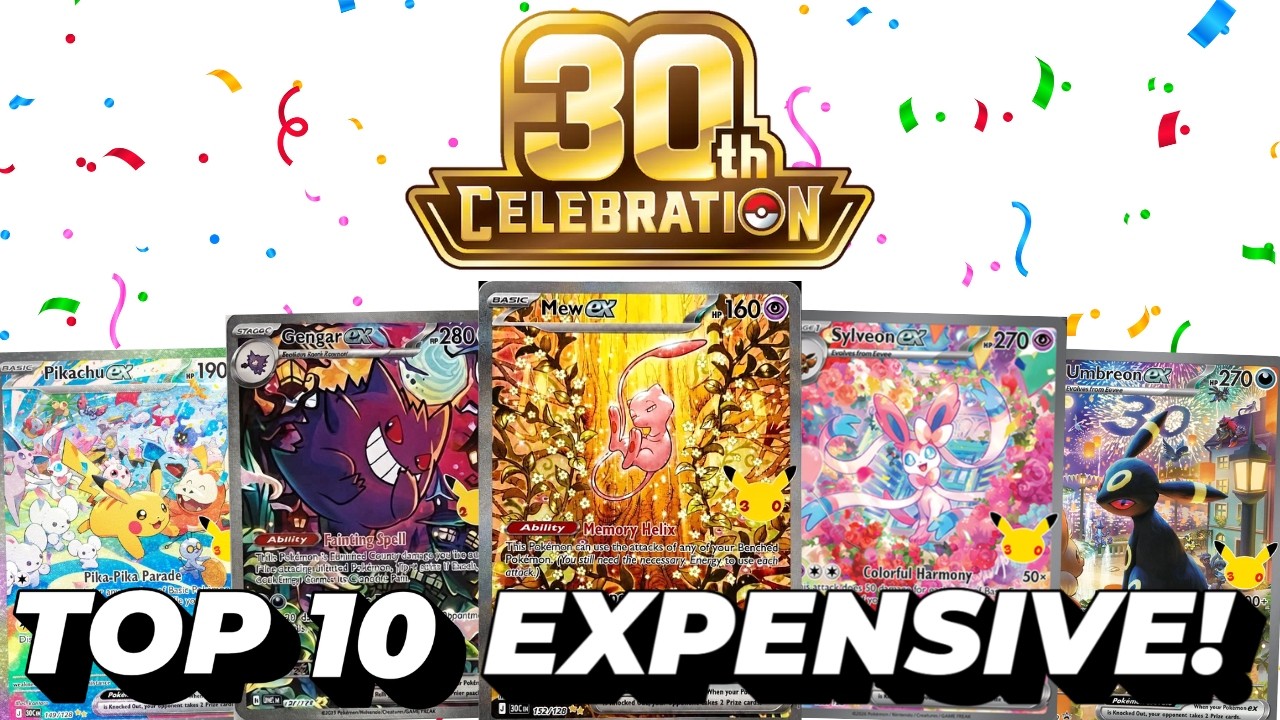 Top 10 EXPENSIVE 30th Celebration Pokemon Cards! - YouTube