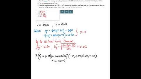 Central limit theorem - sample proportion, Elementary Statistics In ALEKS