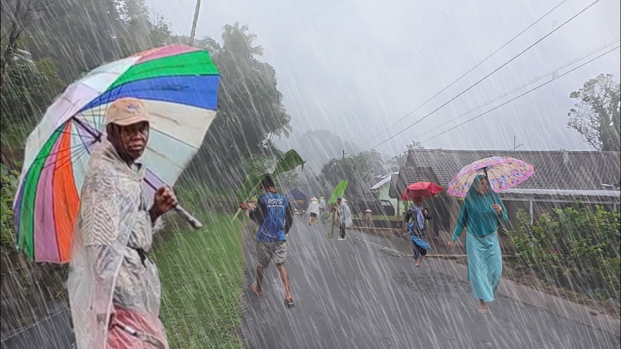 Walking in Heavy Rain and Strong Winds hit Village Life | Very Cold ...