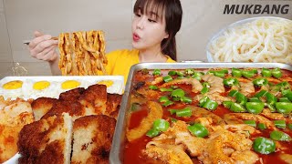 SUB) Spisy Intestine hot pot 9servings Cellophane noodles Kimchi Pork cutlet REAL SOUND ASMR MUKBANG