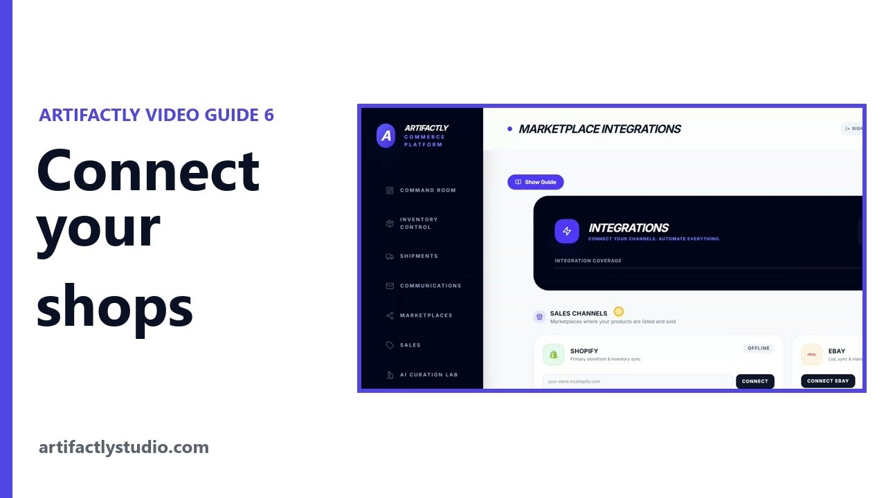 Video guide: Connect eBay, Etsy, Shopify and WooCommerce to Artifactly