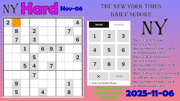 The New York Times Daily Sudoku 2025-11-06 Hard