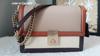 [Opening]COACH Hutton Shoulder Bag in Colorblock Taupe Ginger Multi with Brass Hardware