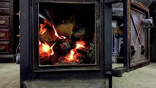 Wood Stove Workshop Heating with 2 Fans to Circulate - Timings in Description