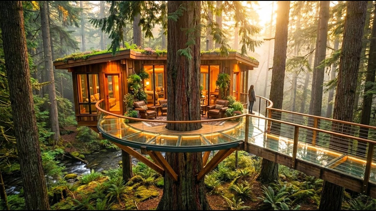 Built a Realistic Tree House in the Forest with a Glass Floor (ASMR)