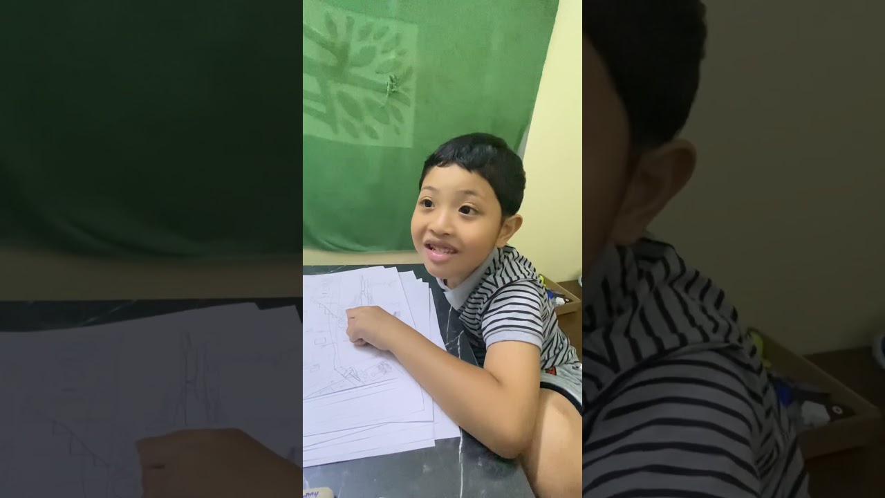 While the youngest member has a holiday, he draws the pictures of the school.