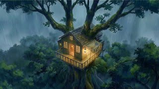 Living in a treehouse in the middle of the forest during a storm⛈🌳 Studio Ghibli Style
