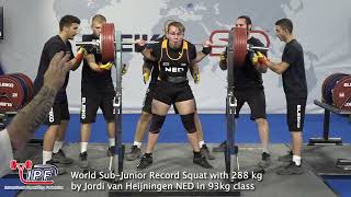 World Sub-Junior Record Squat with 288 kg by Jordi van Heijningen NED in 93kg class