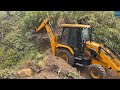 Mountain Top Narrow Road Building Cutting Steep Hillside with JCB Backhoe