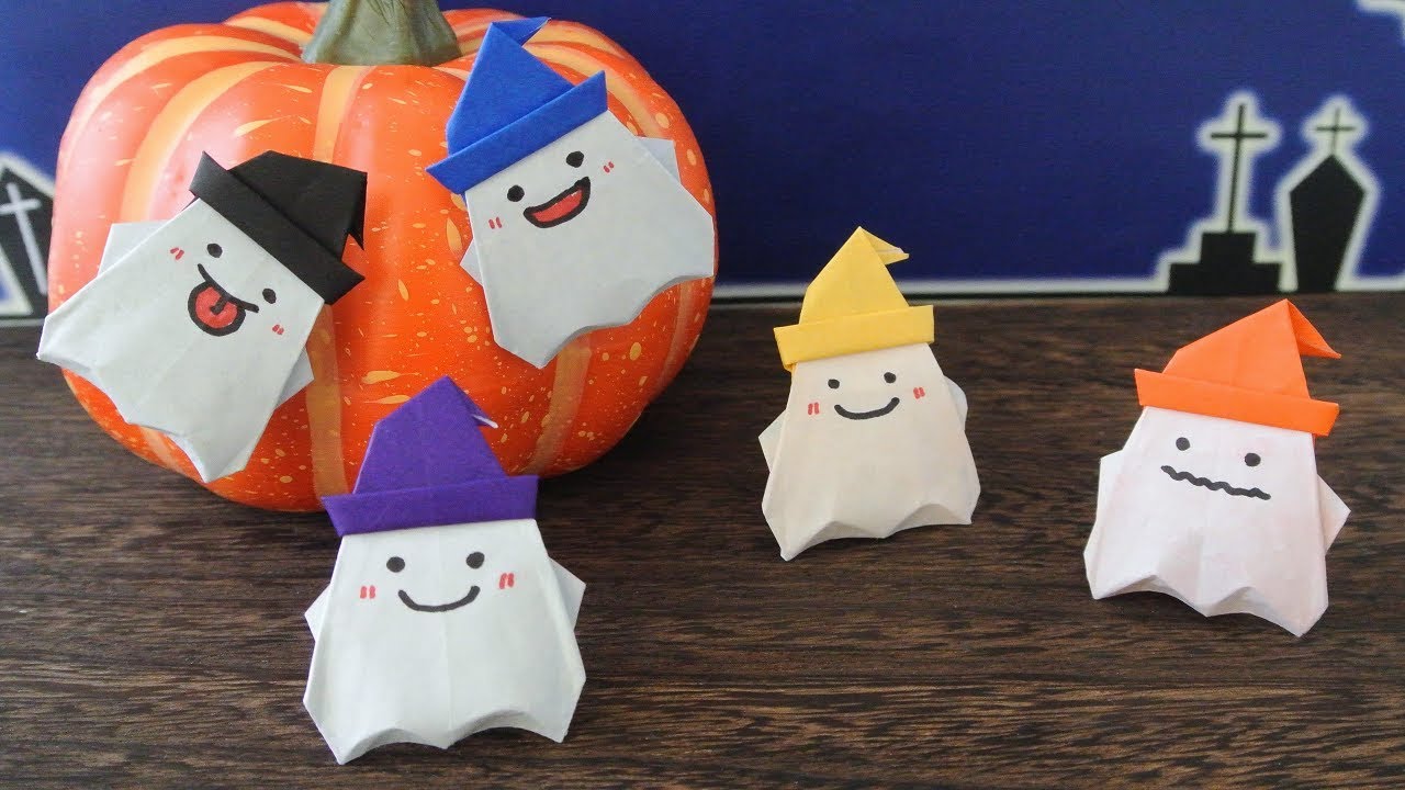 ハロウィン折り紙 1枚で帽子付きおばけ Halloween Origami Ghost With Witch Hat Using Only 1 Paper Youtube