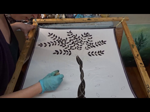 Cloudy Tree and Moon Mandala - Hand Painting on Silk Process - time lapse