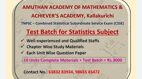 AMUTHAN & ACHIEVERS ACADEMY - TEST BATCH  AVAILABLE  FOR STATISTICS SUBJECT