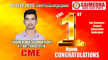 CME STATE 1st RANK II AP ECET 2023 II SAIMEDHA 9642329415