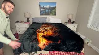 Heavy Tiger Blanket Super Soft, Korean Faux Mink Blanket 9Lbs King Size 83x95In - 2 Ply A&B Thick