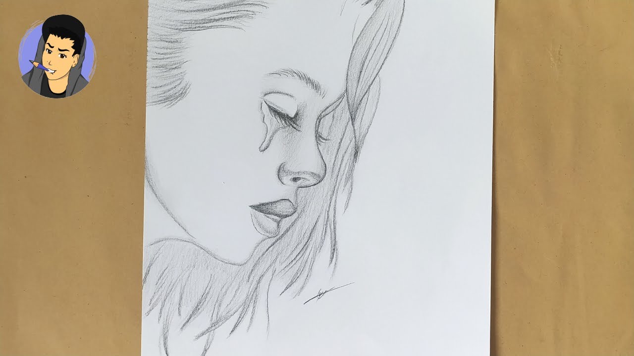 رسم بنت حزين تبكي بالرصاص رسم فتاة حزينة سهلة رسومات سهلة رسم سهل