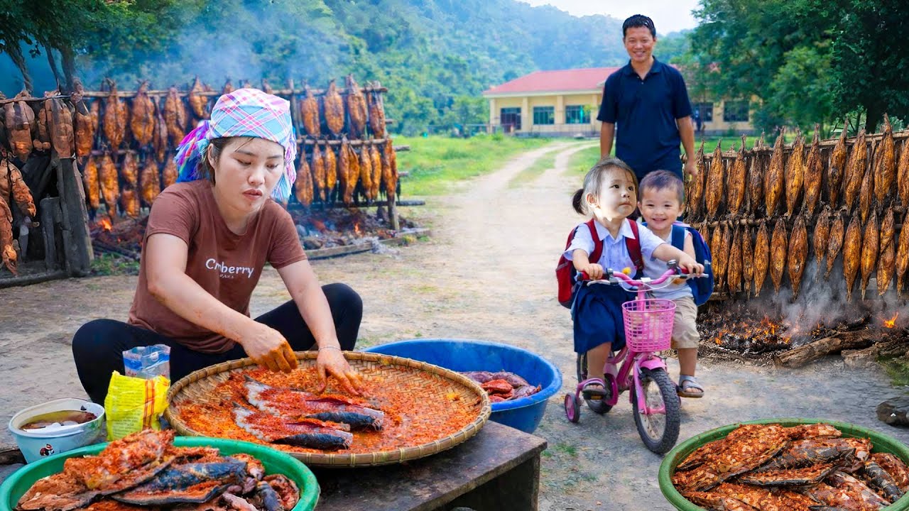 Harvest cabbage and beets, making smoked fish to sell at the market, cooking for the children