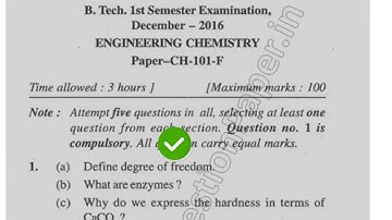 Mdu BTech 1st Sem Engineering Chemistry Question Paper 2016 #MduQuestionPaper