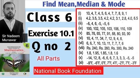 Class 6 Exercise 10.1 Q no 2 Ex 10.1 How find mean median and Mode NBF Maths Sir Nadeem Munawar