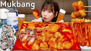 Sub)Real Mukbang- Spicy Braised Chicken and Intestines 🔥 Octopus 🐙 Udong 🍜 Beer 🍺 ASMR KOREAN FOOD