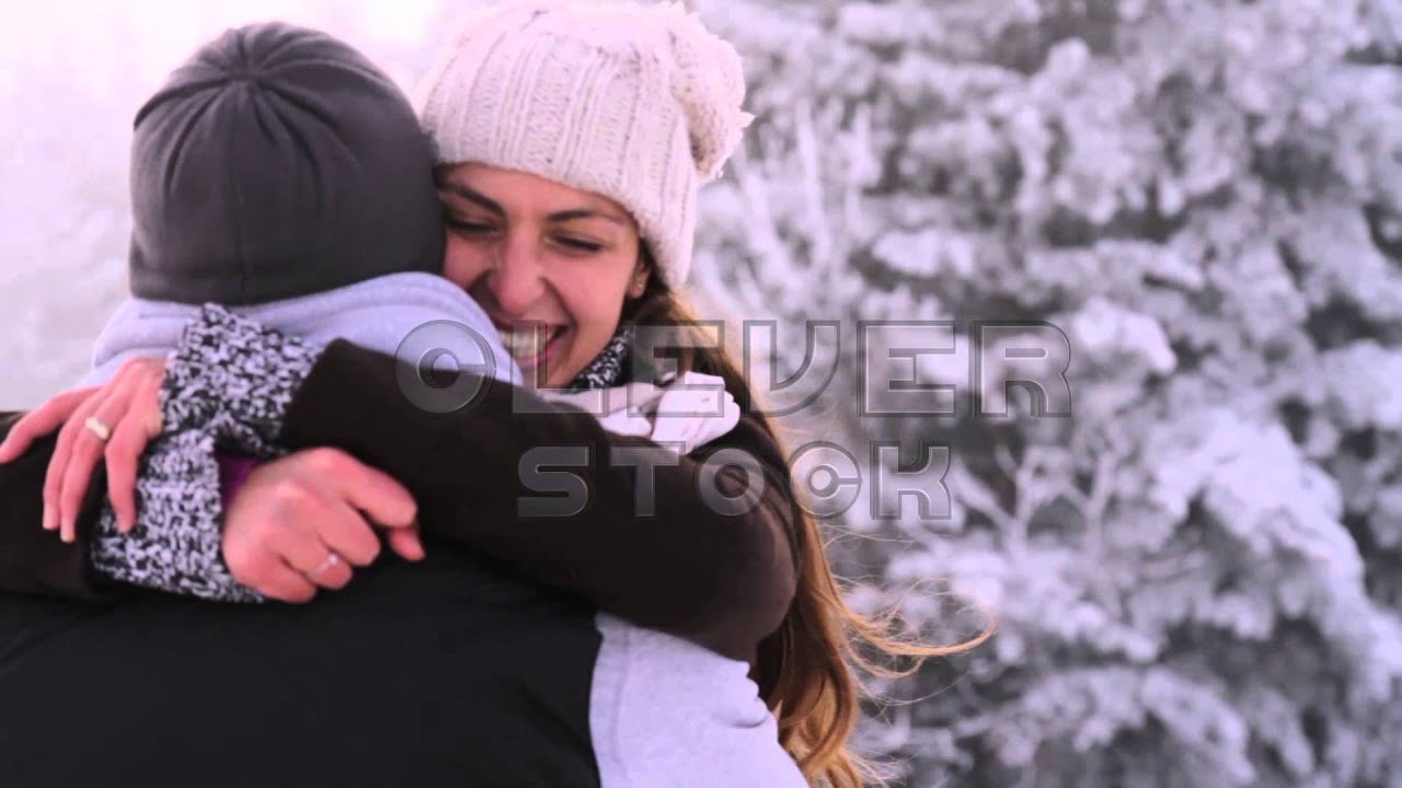 Happy Young Couple Hugging Outdoors Nature Winter Snow - Stock Footage ...