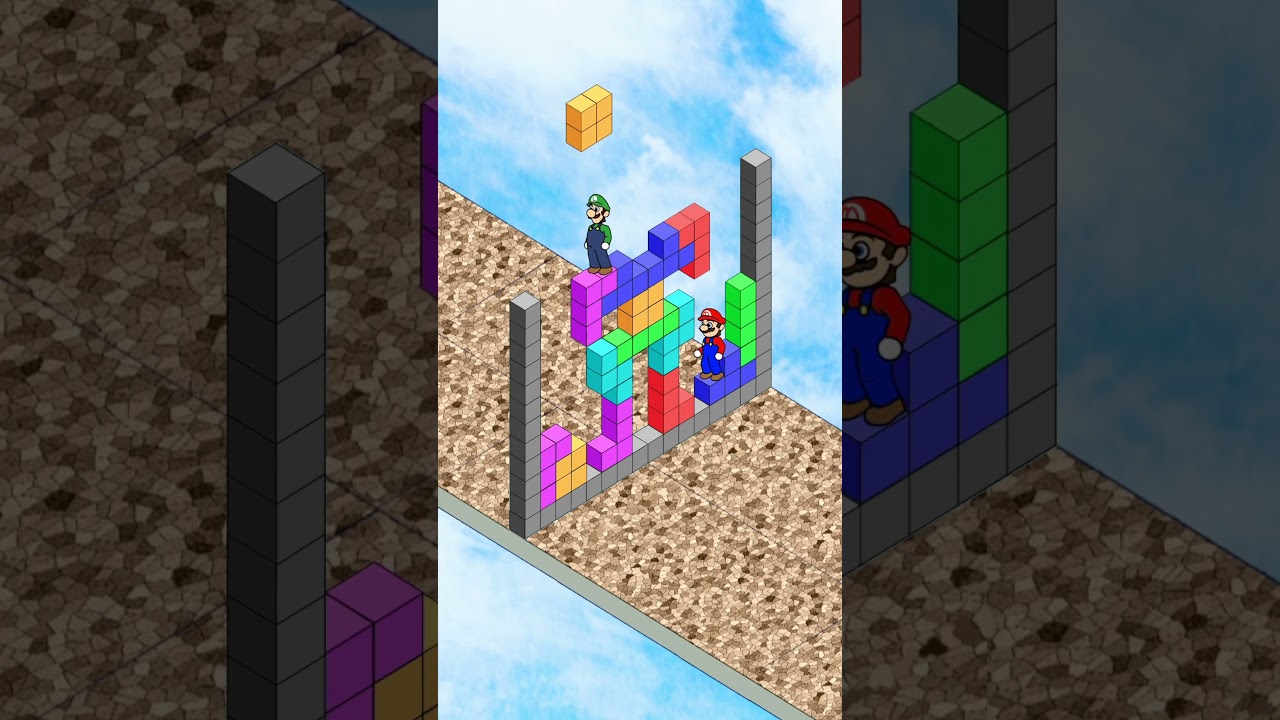 [Mario]A robot made of Tetris blocks starts running. #nintendo