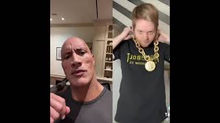 The rock reacts to the spinning Dwayne chain