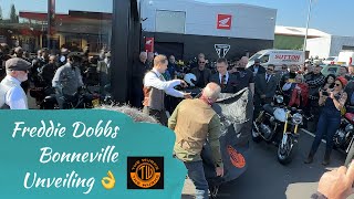 Freddie Dobbs, unveiling of the Bonneville, restoration by Joe at The Wurks 👌 Finally Reunited!