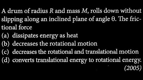 A drum of radius R and mass M, rolls down without slipping along an inclined plane of RT DTS 10 Q2