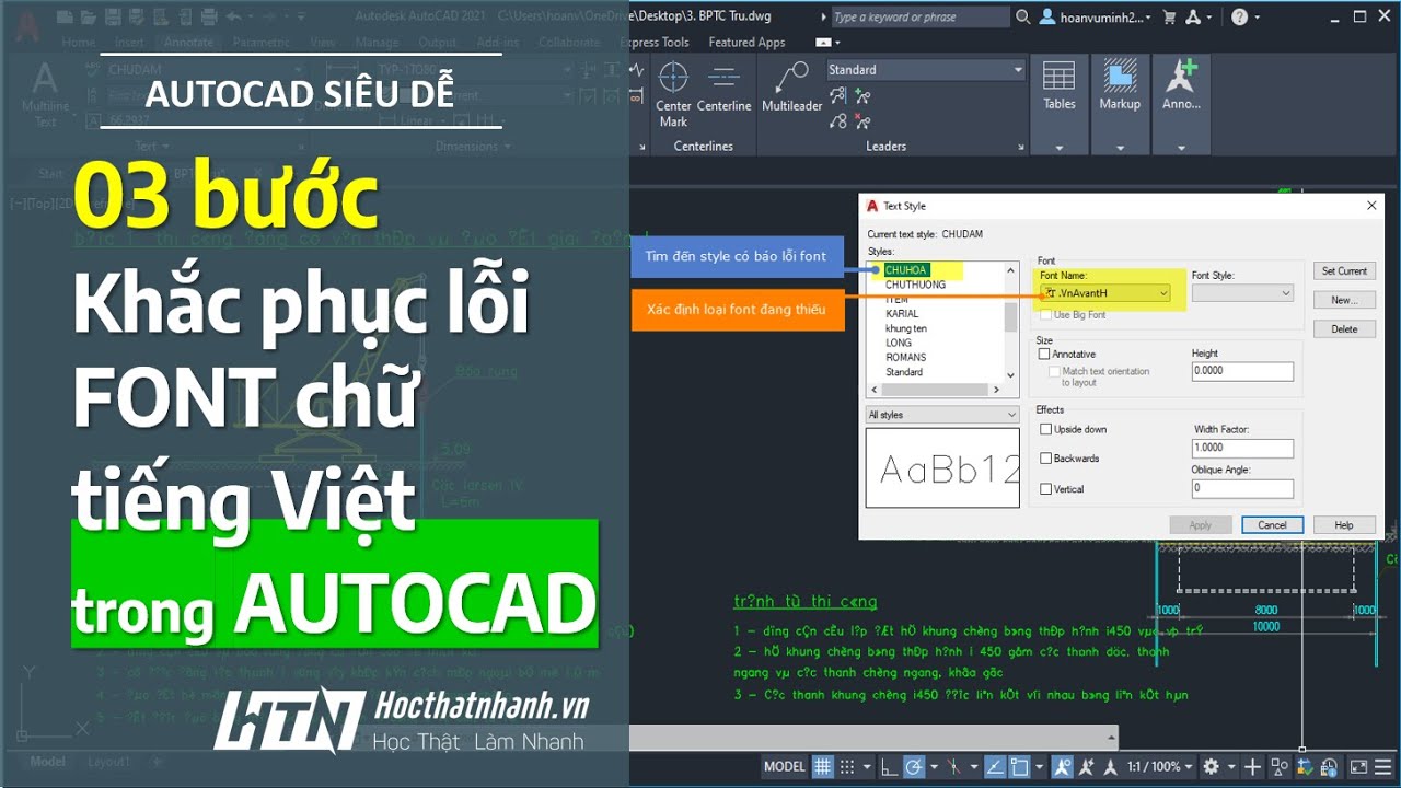 ☑ 03 bước đơn giản khắc phục lỗi font chữ tiếng Việt trong AutoCAD | Tự học thật nhanh AutoCAD