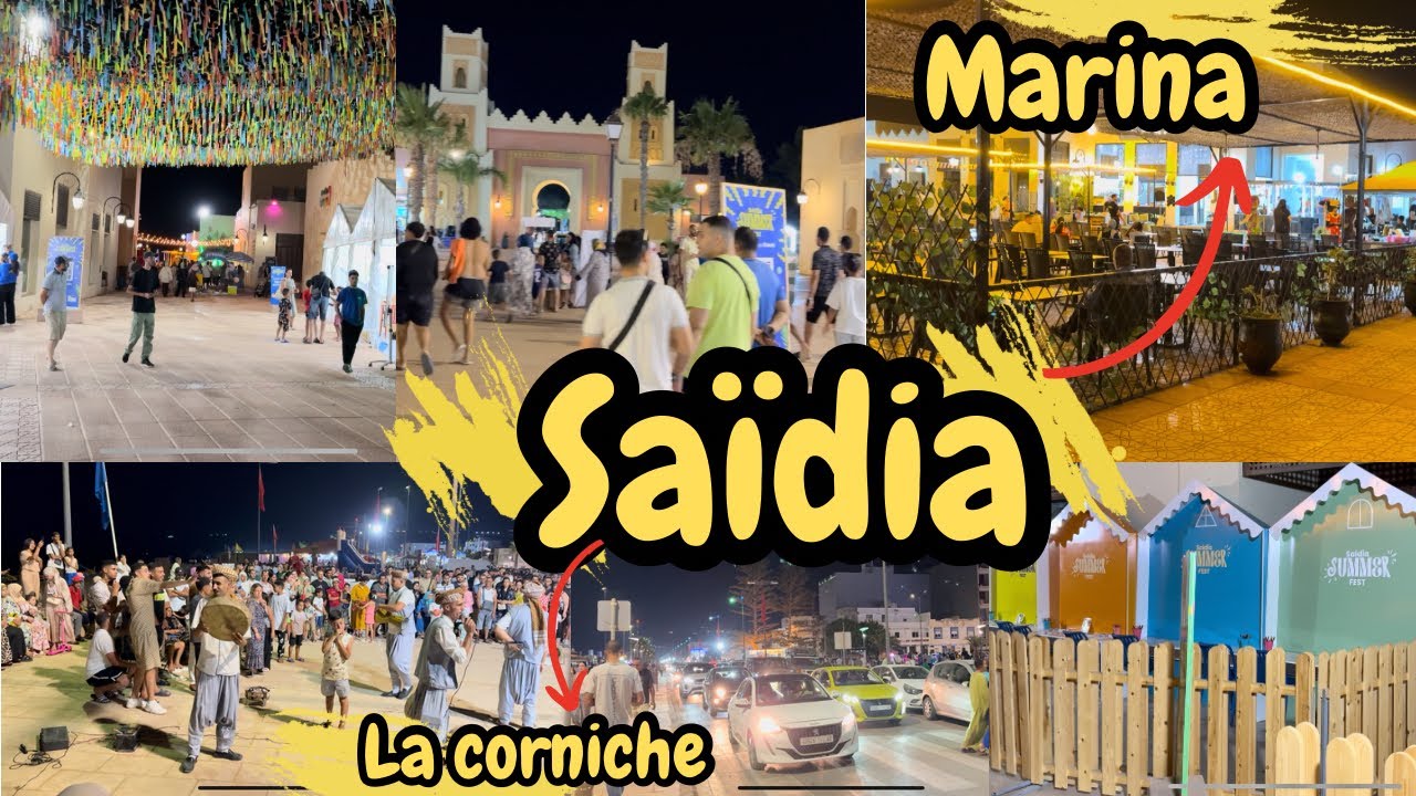 أجواء ليلية رائعة في كورنيش السعيدية ومارينا 🇲🇦 أنشطة متنوعة وتوافد الزوار مع دخول الجالية المغربية🎇