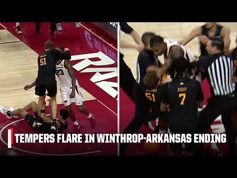 TEMPERS FLARE IN WILD ENDING 🤯 4 EJECTIONS & DOUBLE TECHNICALS in Winthrop vs. Arkansas | ESPN CBB