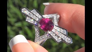 Unheated Ruby & Diamond Ring 18k White Gold HGT Certified Purplish Red 2.71 TCW - C1179