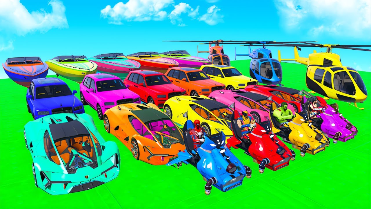 SPIDER-MAN GTA 5 💥 Impossible Crazy Stunt Challenge with Super Cars, Bikes, Helicopters & Boats