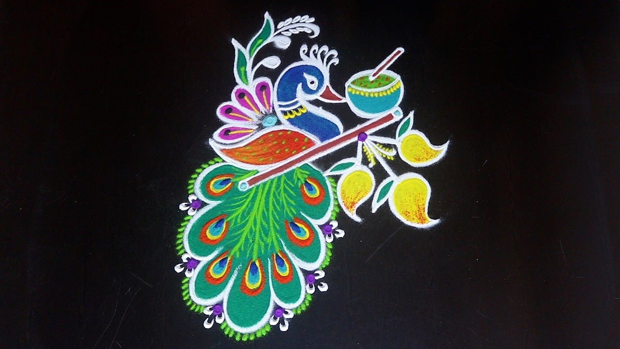 ugadi 🥭  special Peacock kolam By AnithaRangoli|🌼rangoli || 🌺Kolam ||🌻Muggulu