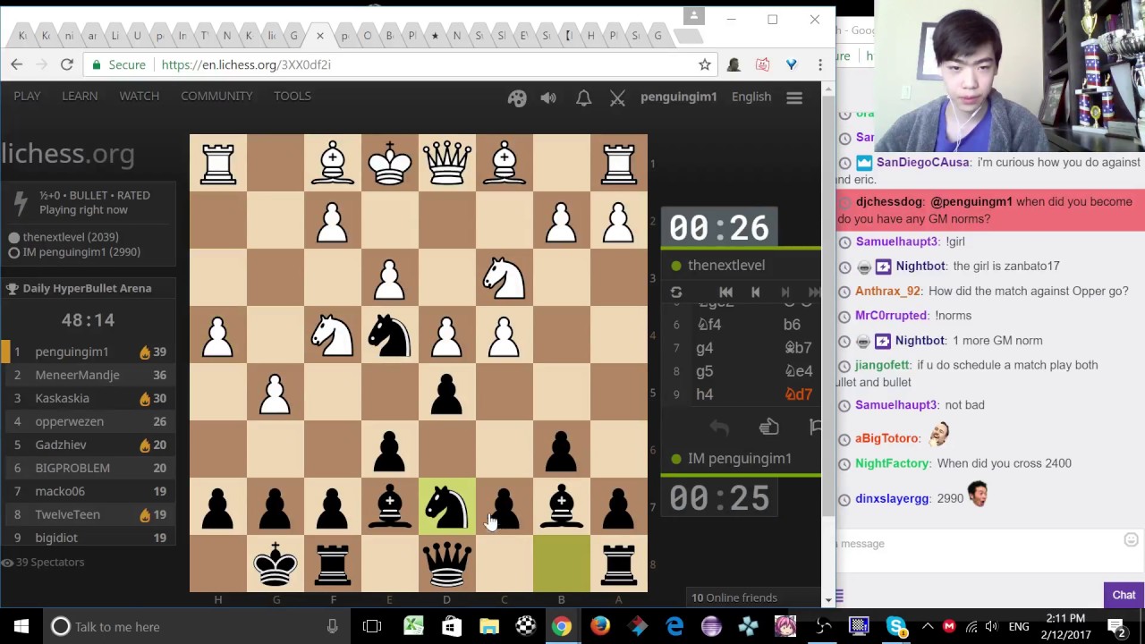 catching up with my lovely viewers @ lichess.org - penguingm1 on