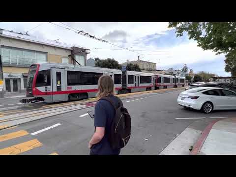 Muni Metro lite rail trains at their West Portal station in San Francisco/Start 4:13 pm on 3-27-2022