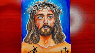 Christmas drawing, How to draw Jesus christ ,Jesus christ oil pastel drawing