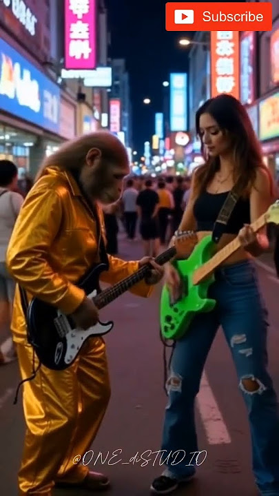 'viral,monyet main gitar sama cewek cantik di jalanan korea?'  #ai #gitaris #monkey #shorts #fyp