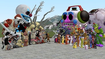 ALL DARK DECEPTION CHAPTERS 1-4 NPCS VS ALL FNAF 1-9 SECURITY BREACH ANIMATRONICS In Garry