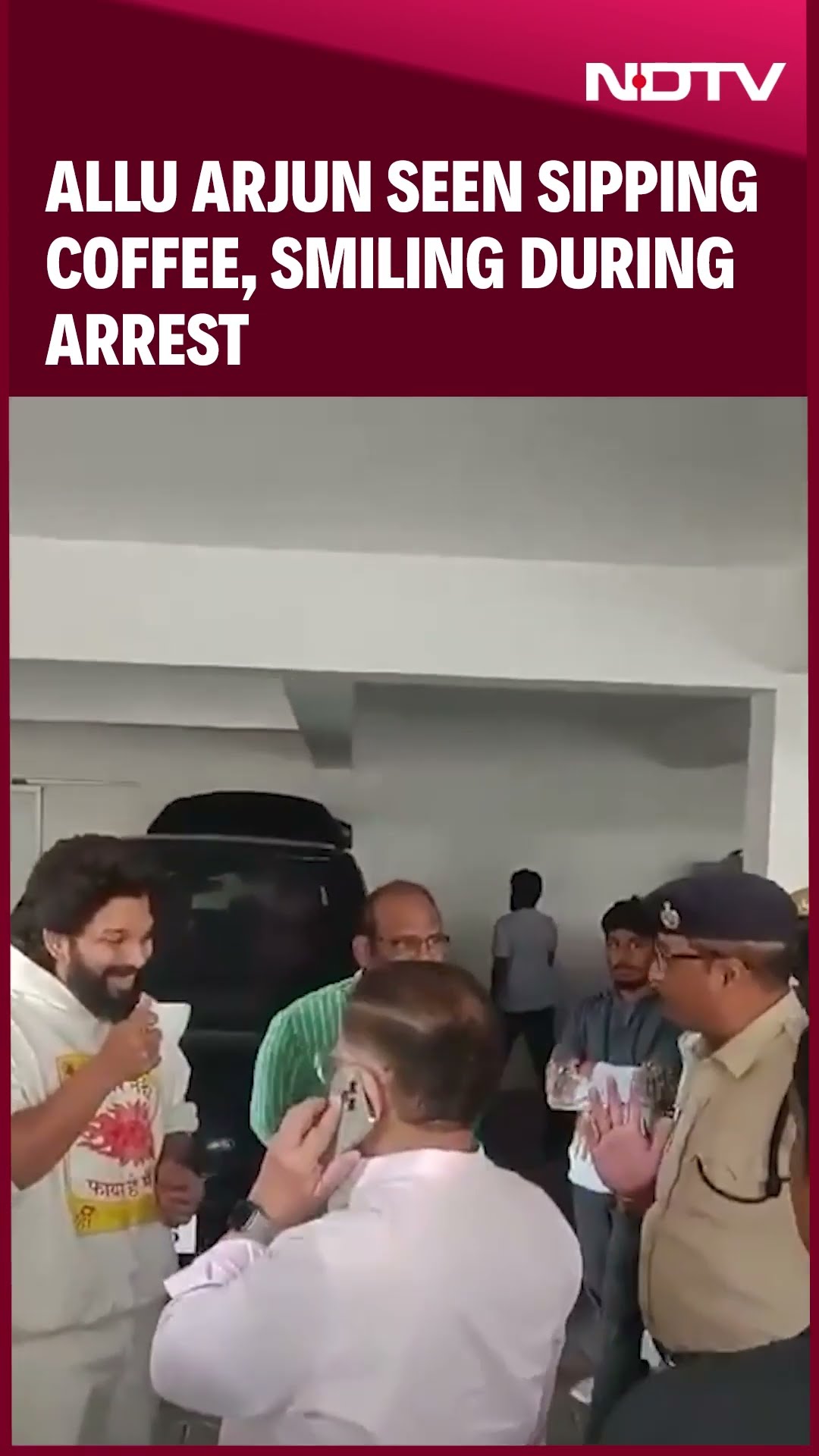 Allu Arjun Arrested  | Allu Arjun Seen Sipping Coffee, Smiling During Arrest