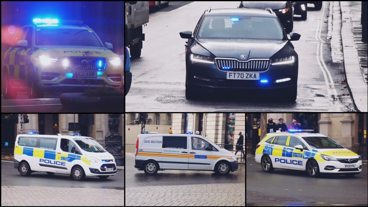 Marked and Unmarked Police Cars Responding in London, UK