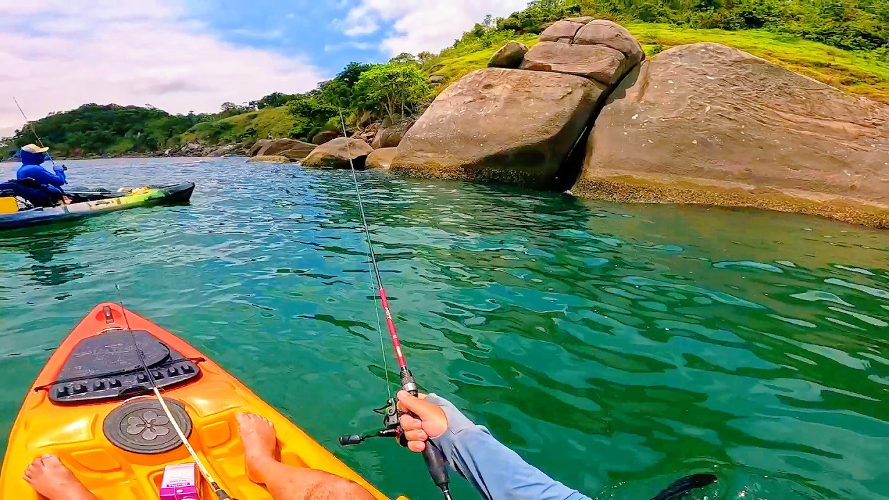 PESCARIA de CAIAQUE nas COSTEIRAS INTERNAS do GUARUJÁ, CANAL DO PORTO DE SANTOS, PESCA no MAR