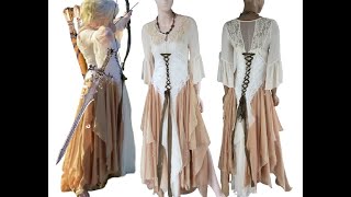 Tan brown white bohemian renaissance dress