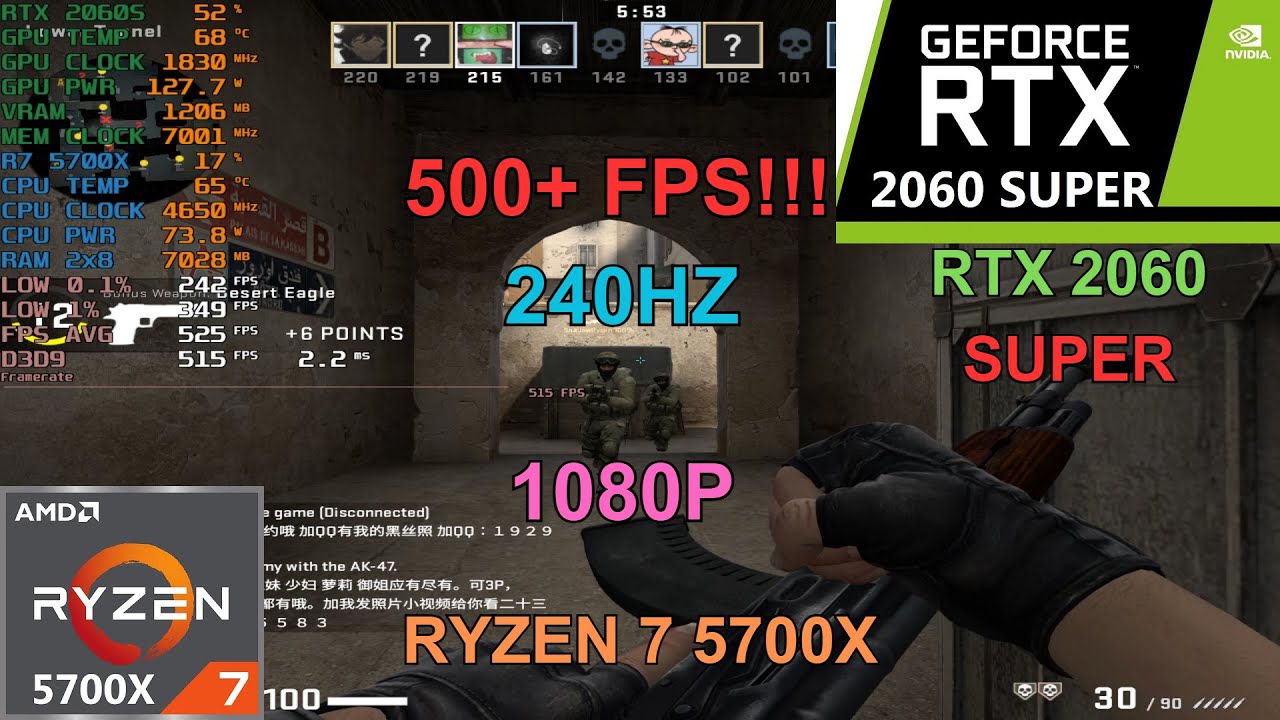 CS GO RTX 2060 Super Ryzen 7 5700X 1280x960 Lowest Competitive Settings ...