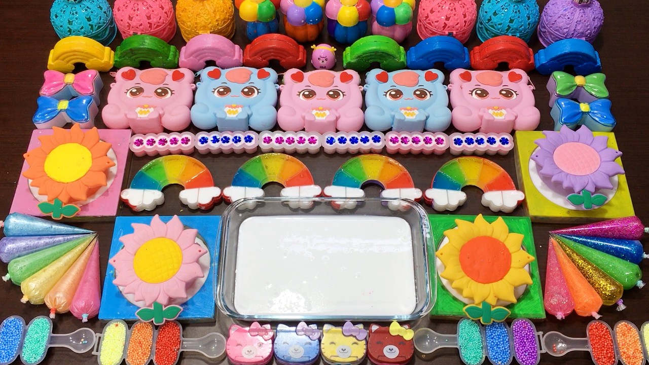 Mixing Rainbow Garden Add Ins into White Slime! Cute Toys, Flowers & Crunchy Beads! #1131