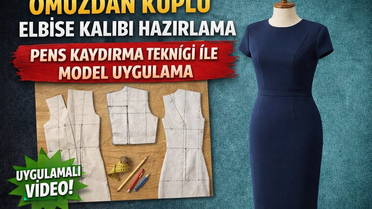 Omuzdan Kuplu Elbise Kalıbı Hazırlama | Pens Kaydırma ile Model Uygulama